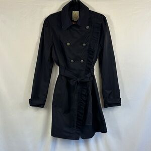 Elevenses by Anthropologie Navy Double-Breasted Trench Coat